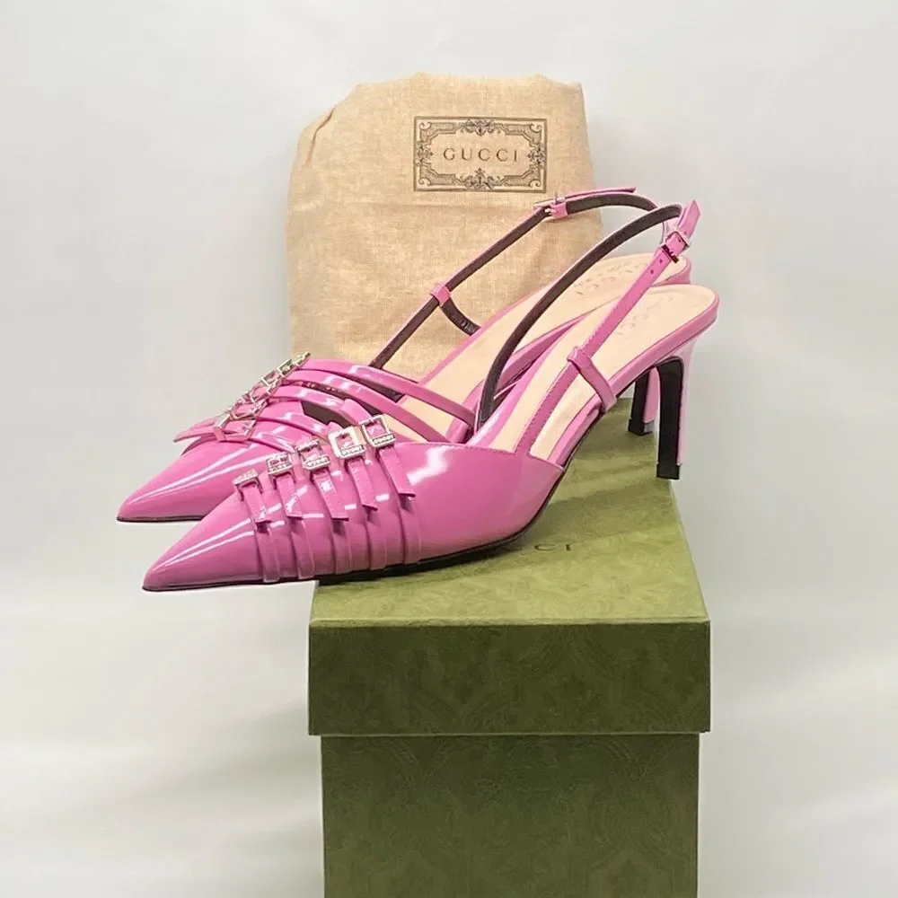 Gucci Seraphine 75MM Leather Slingback Pumps size 40